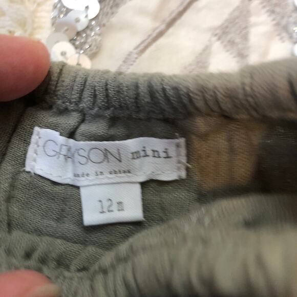 Grayson Mini NWT Baby Girl's Bow Front Green Romper 12M - Picture 3 of 4